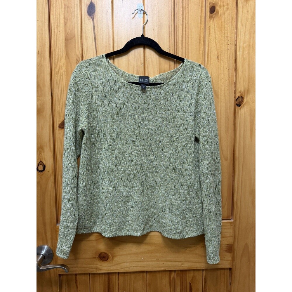 Eileen Fisher Lightweight Linen Sweater Size Small Green Minimalist Elevated